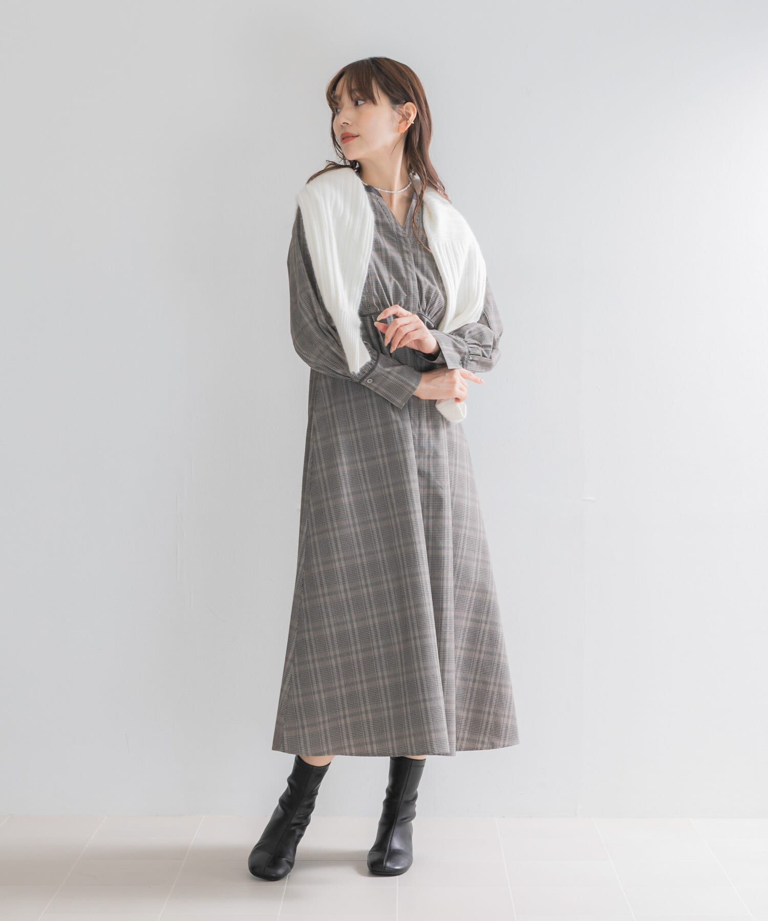 URBAN RESEARCH ROSSO「『一部WEB限定カラー』バイカラーチェックナローワンピース」|ワンピース|