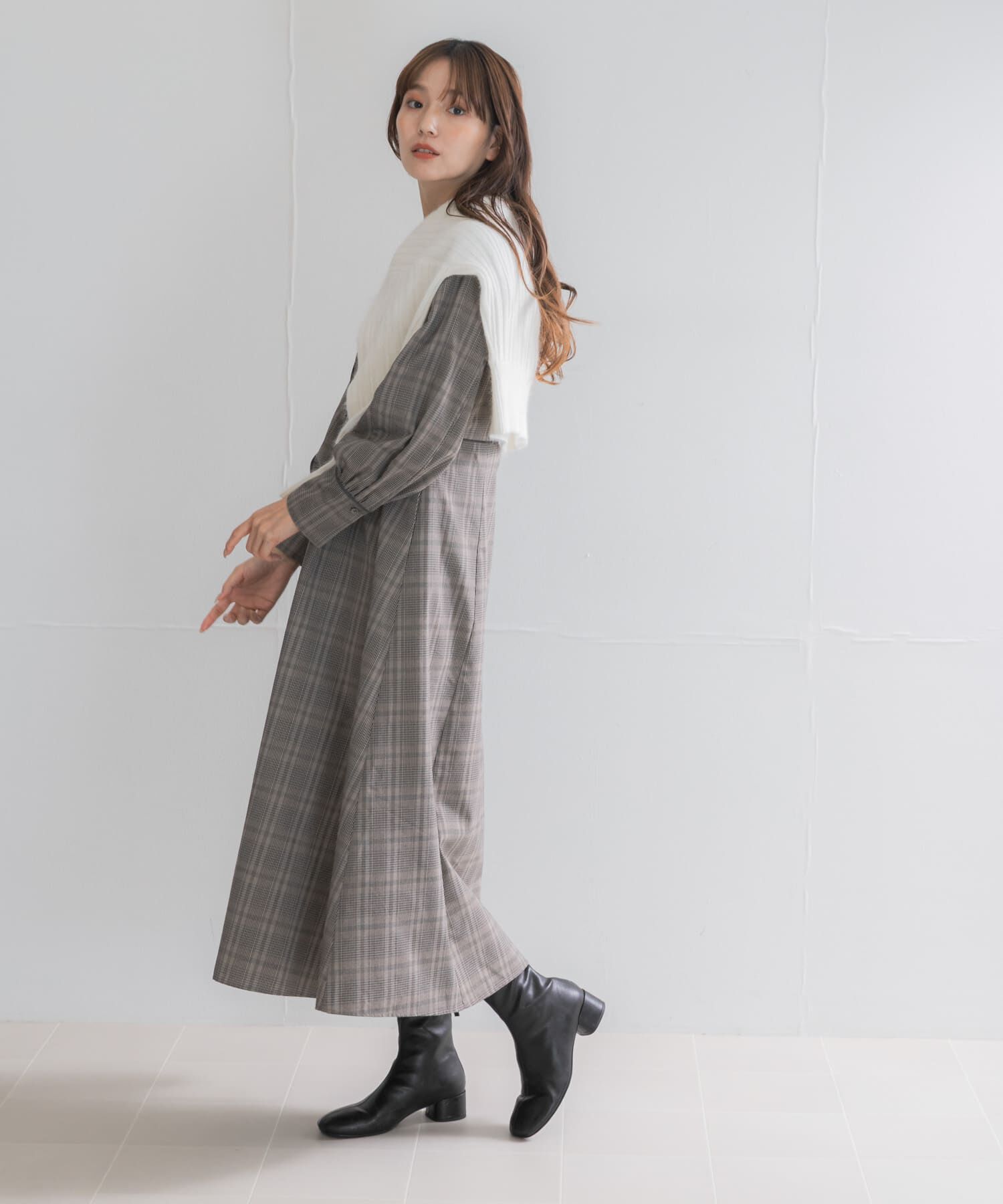 URBAN RESEARCH ROSSO「『一部WEB限定カラー』バイカラーチェックナローワンピース」|ワンピース|