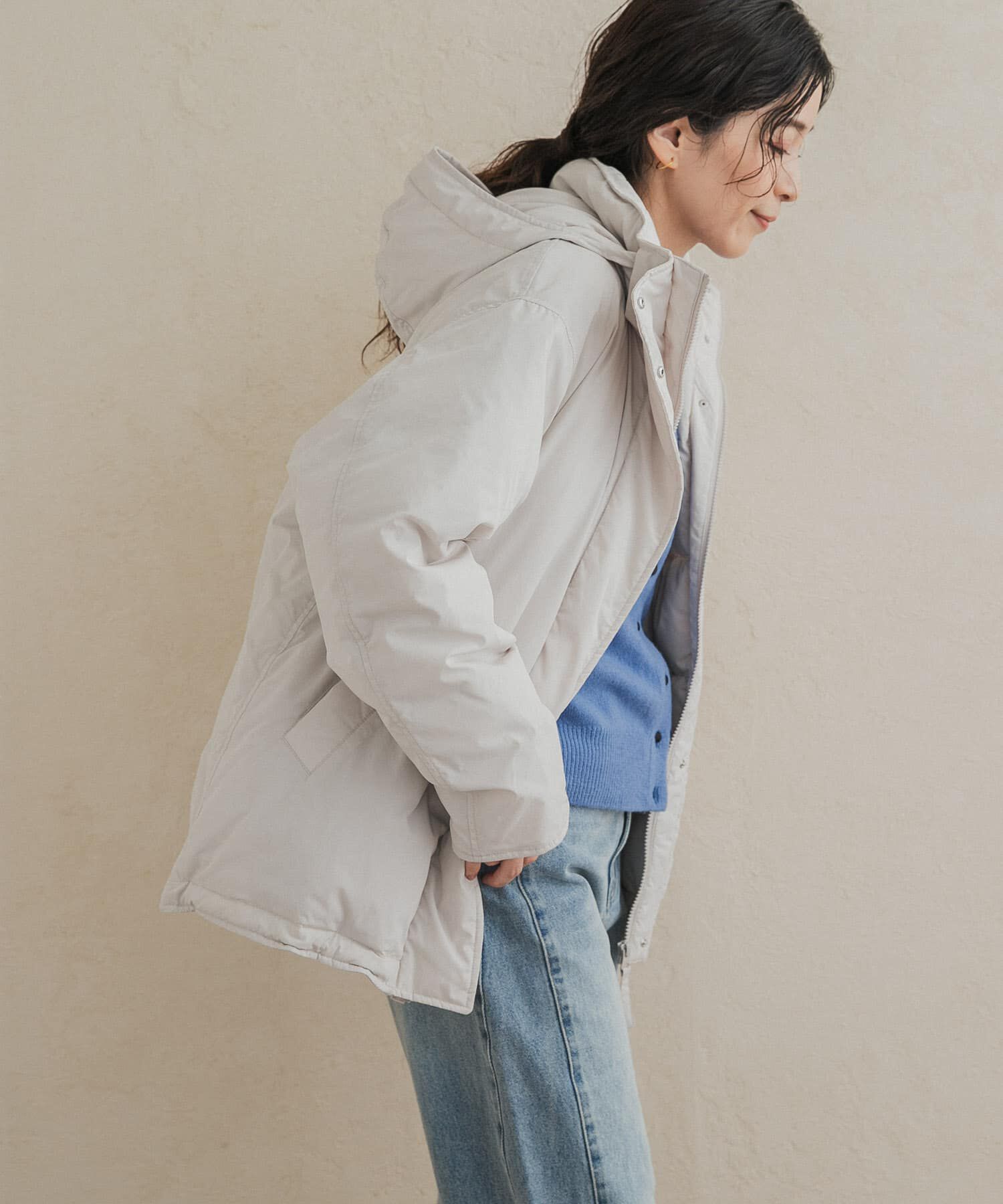 URBAN RESEARCH DOORS「グリーンダウン撥水ステッチレスミドルコート」|ノーカラーコート|