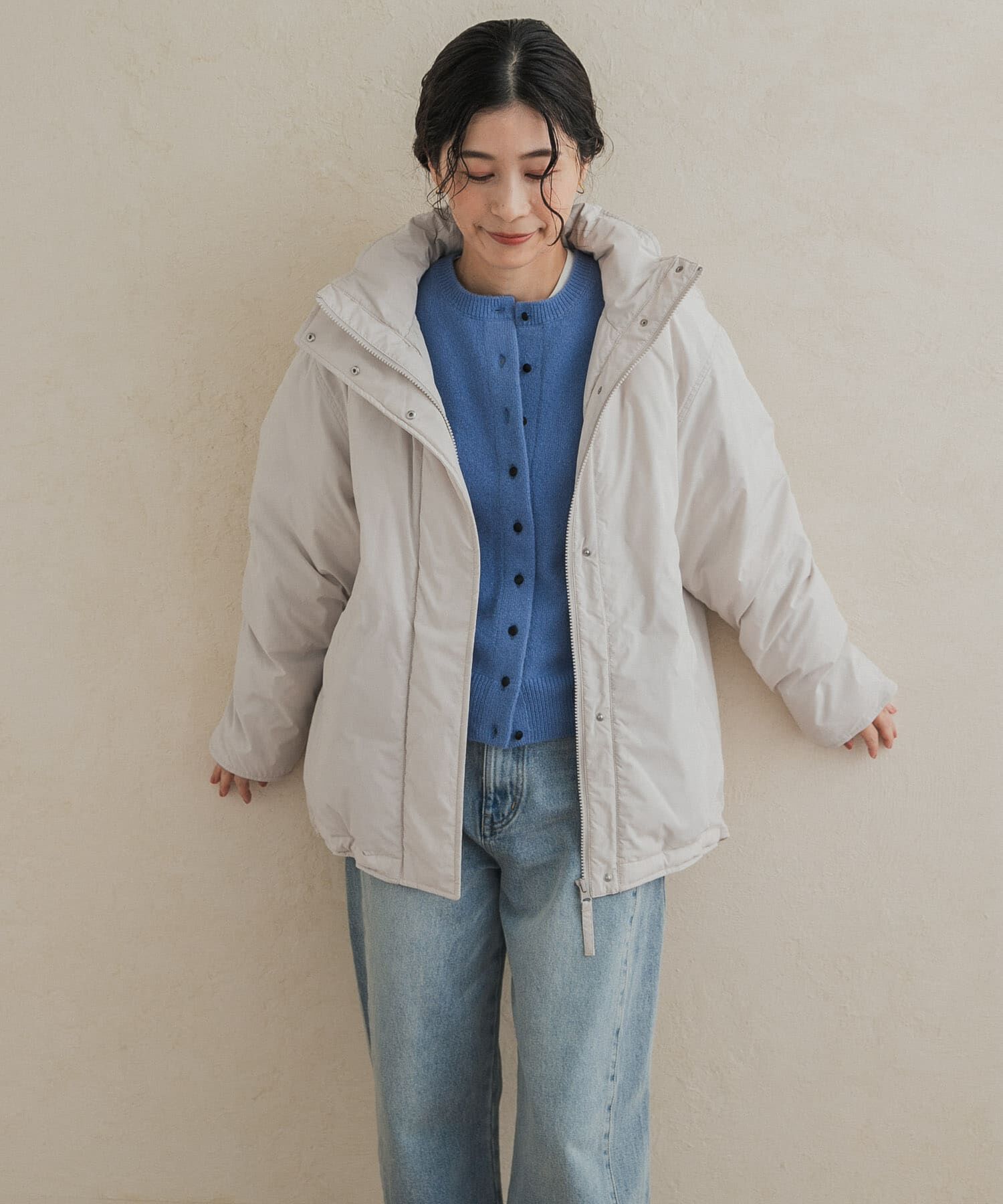 URBAN RESEARCH DOORS「グリーンダウン撥水ステッチレスミドルコート」|ノーカラーコート|