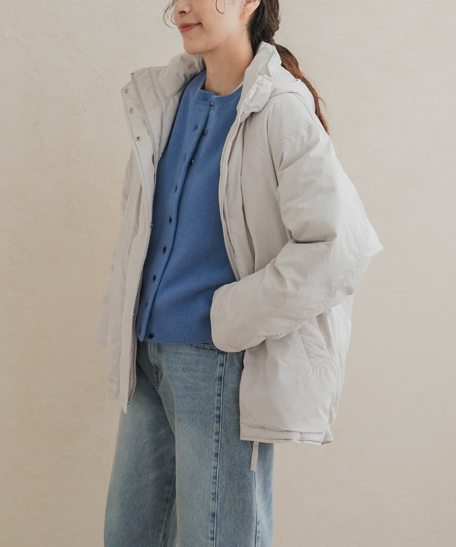 URBAN RESEARCH DOORS「グリーンダウン撥水ステッチレスミドルコート」|ノーカラーコート|