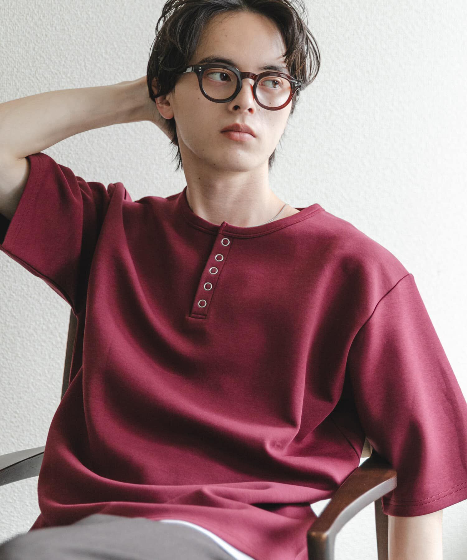SENSE OF PLACE by URBAN RESEARCH「アソートヘンリーネックショートスリーブTシャツ」|Tシャツ・カットソー|ボルドー