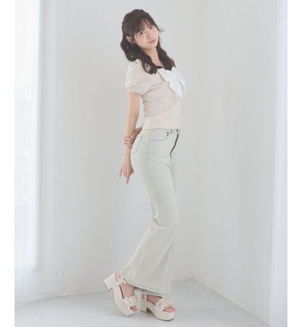  「ビッグリボンレイヤードトップス」|Tシャツ・カットソー|