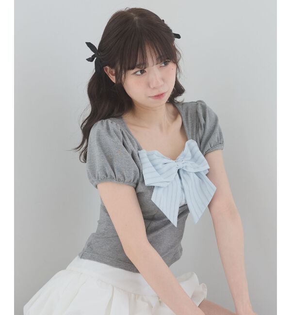  「ビッグリボンレイヤードトップス」|Tシャツ・カットソー|