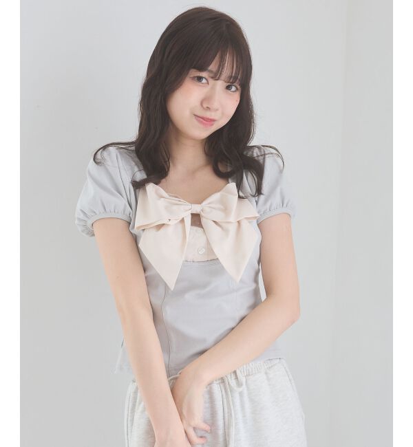  「ビッグリボンレイヤードトップス」|Tシャツ・カットソー|