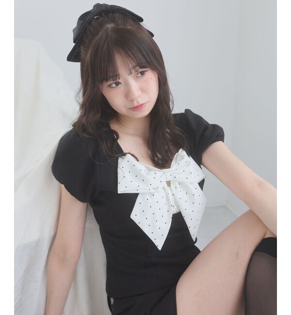  「ビッグリボンレイヤードトップス」|Tシャツ・カットソー|