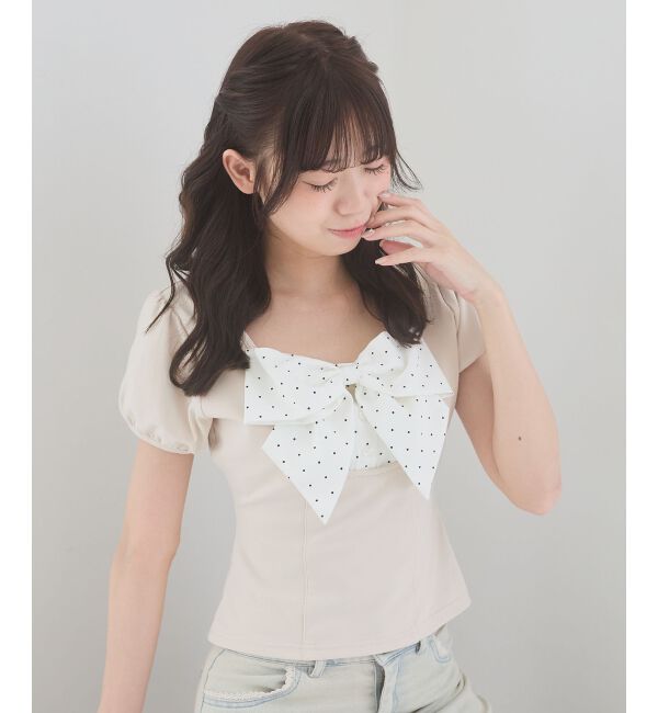  「ビッグリボンレイヤードトップス」|Tシャツ・カットソー|