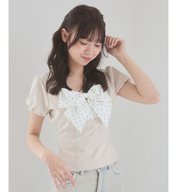  「ビッグリボンレイヤードトップス」|Tシャツ・カットソー|