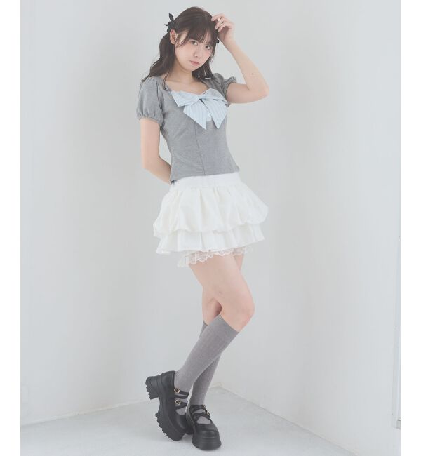  「ビッグリボンレイヤードトップス」|Tシャツ・カットソー|
