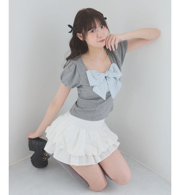  「ビッグリボンレイヤードトップス」|Tシャツ・カットソー|