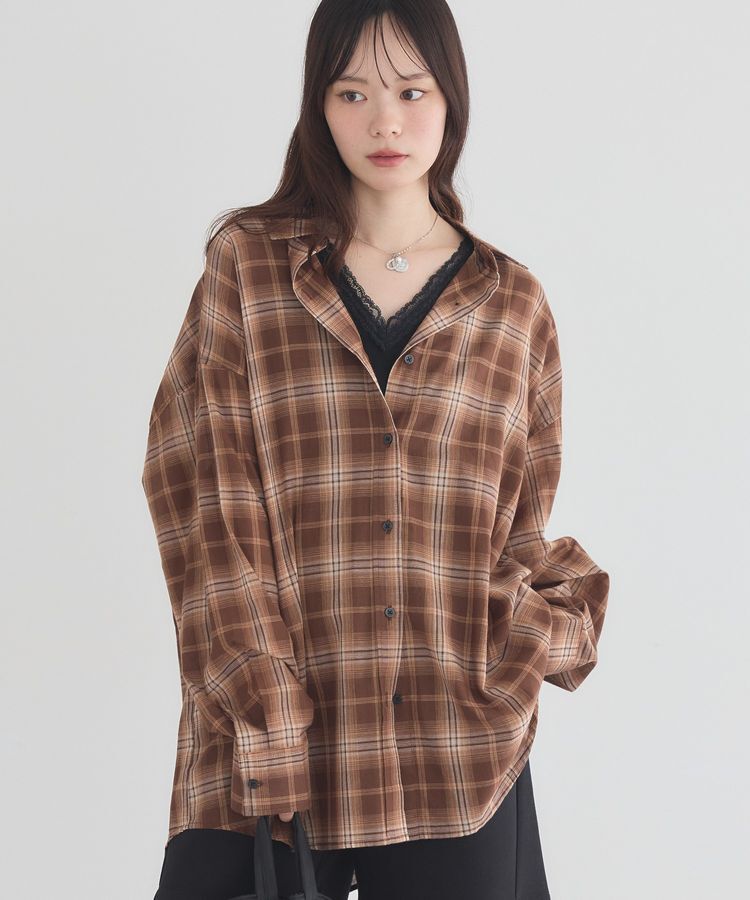 earth music&ecology「チェックリラックスシャツ」|シャツ・ブラウス|Brown