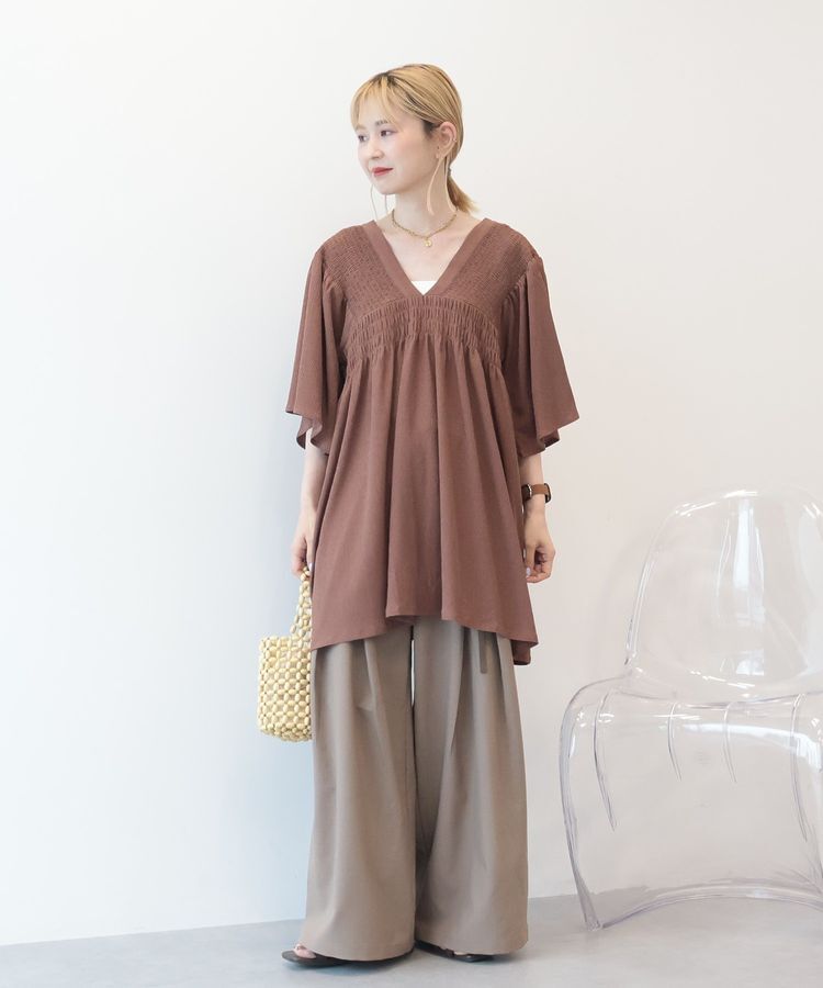 AMERICAN HOLIC「【WEB限定】前後2WAYVネックシャーリングチュニックブラウス【吸水速乾・イージーケア】」|Tシャツ・カットソー|