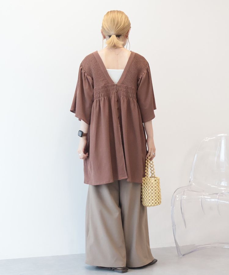 AMERICAN HOLIC「【WEB限定】前後2WAYVネックシャーリングチュニックブラウス【吸水速乾・イージーケア】」|Tシャツ・カットソー|