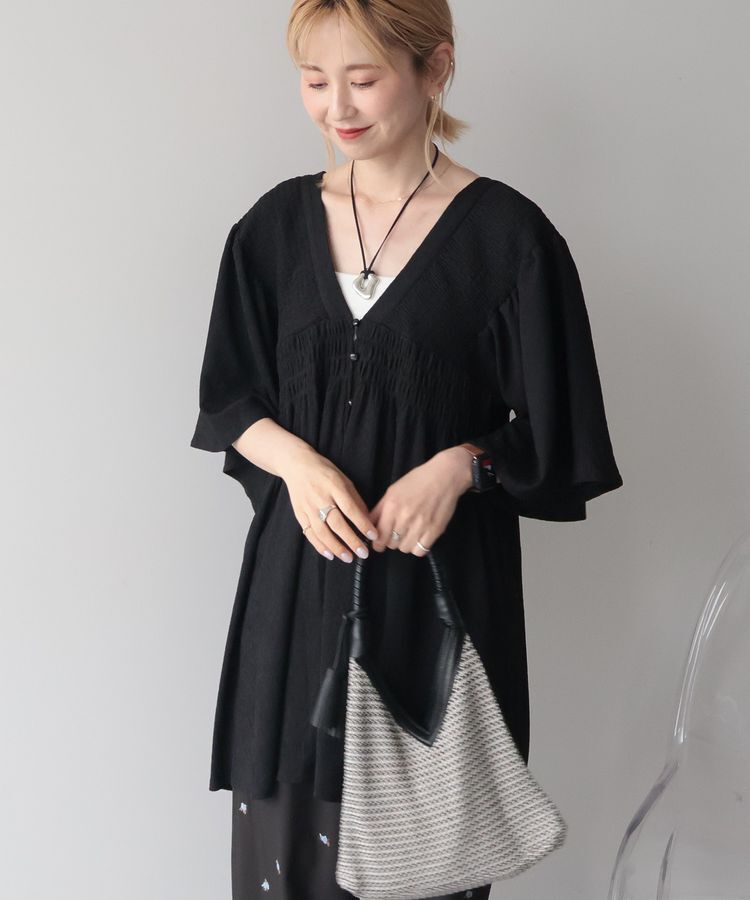 AMERICAN HOLIC「【WEB限定】前後2WAYVネックシャーリングチュニックブラウス【吸水速乾・イージーケア】」|Tシャツ・カットソー|