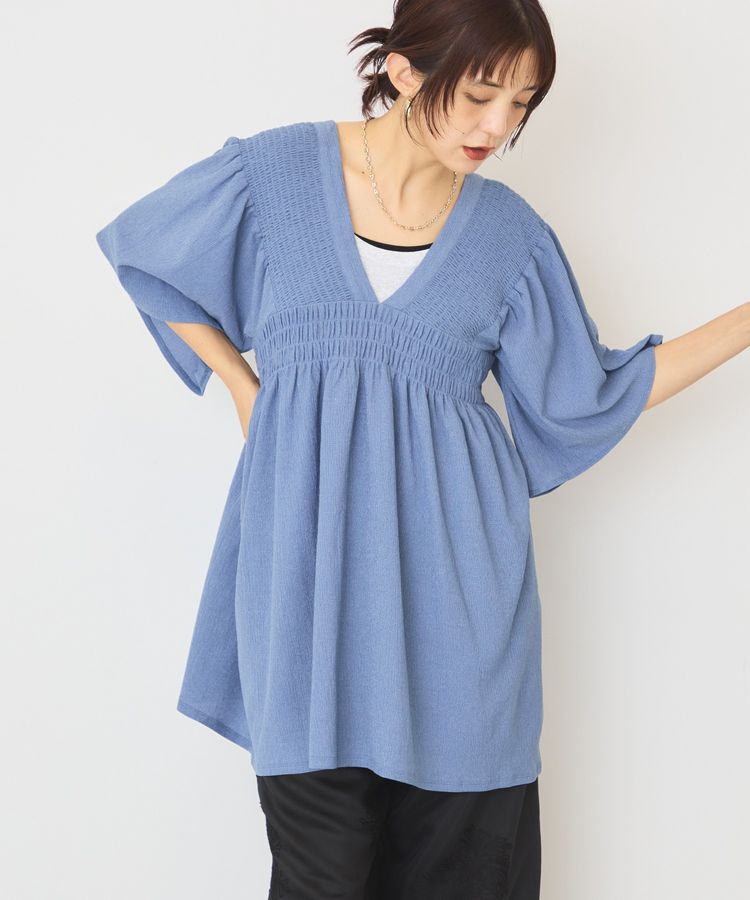 AMERICAN HOLIC「【WEB限定】前後2WAYVネックシャーリングチュニックブラウス【吸水速乾・イージーケア】」|Tシャツ・カットソー|