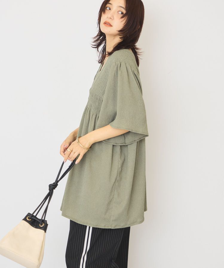 AMERICAN HOLIC「【WEB限定】前後2WAYVネックシャーリングチュニックブラウス【吸水速乾・イージーケア】」|Tシャツ・カットソー|