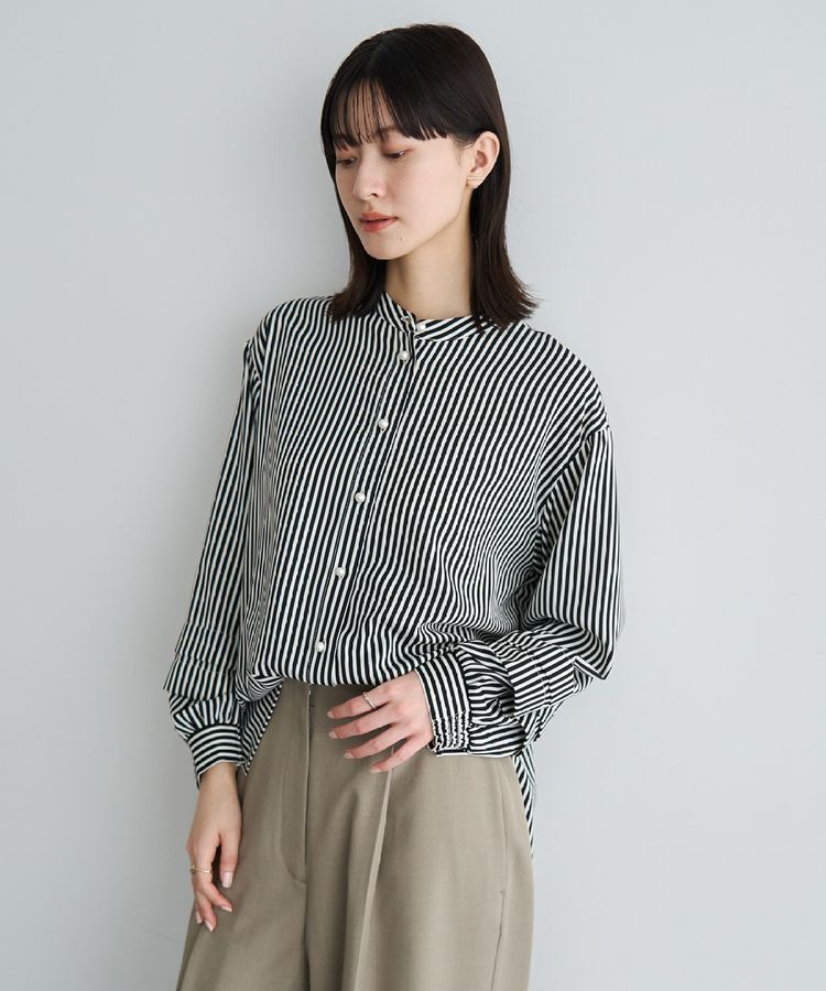 YECCA VECCA「2way裾アレンジパール釦ブラウス」|シャツ・ブラウス|Stripe