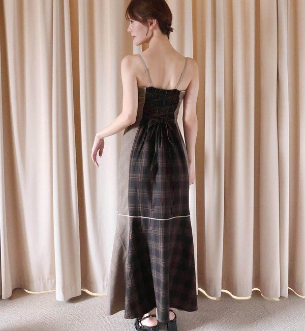  「【SMサイズ展開】アンサンブル配色チェックロングワンピ」|ワンピース|