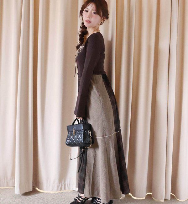  「【SMサイズ展開】アンサンブル配色チェックロングワンピ」|ワンピース|