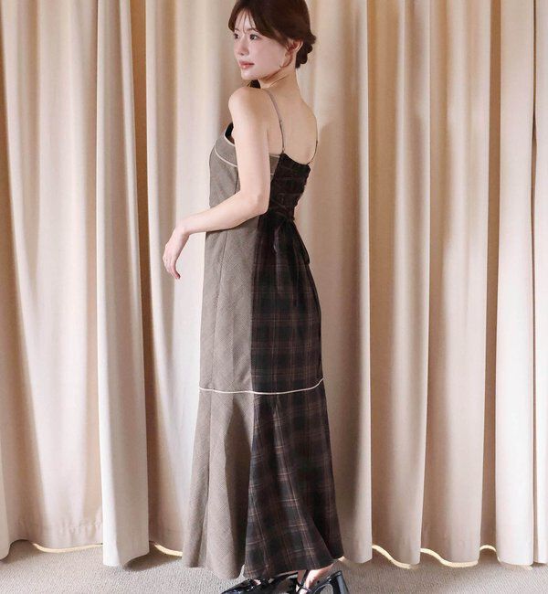  「【SMサイズ展開】アンサンブル配色チェックロングワンピ」|ワンピース|