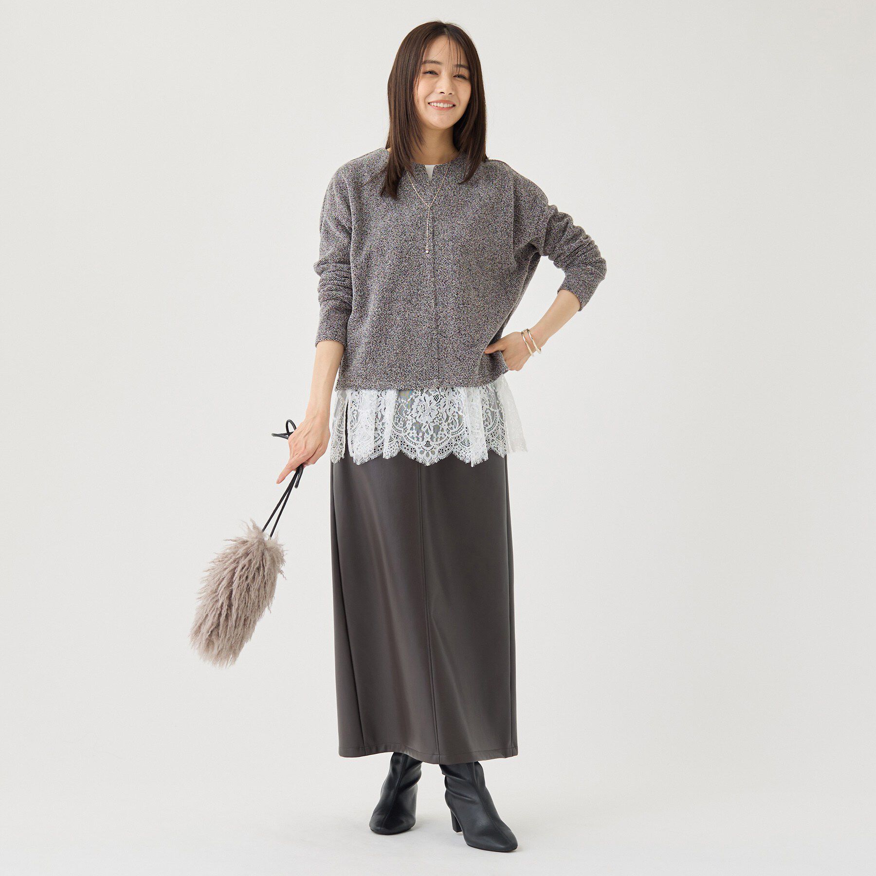 INDIVI「【風合い柔らか／SETUP可】ブークレ起毛ジャージトップス」|Tシャツ・カットソー|