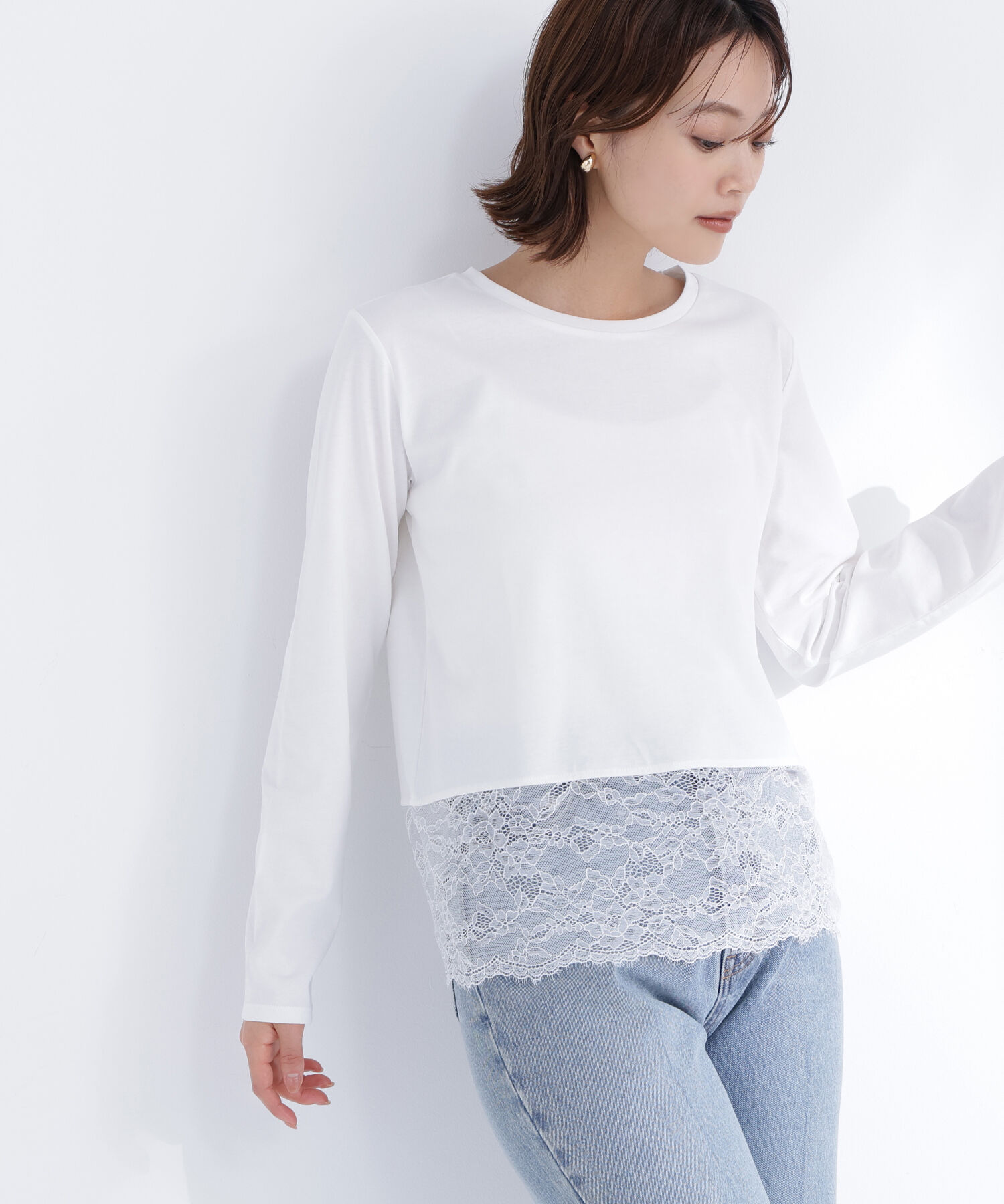  「レースドッキングカットソー」|Tシャツ・カットソー|オフホワイト1