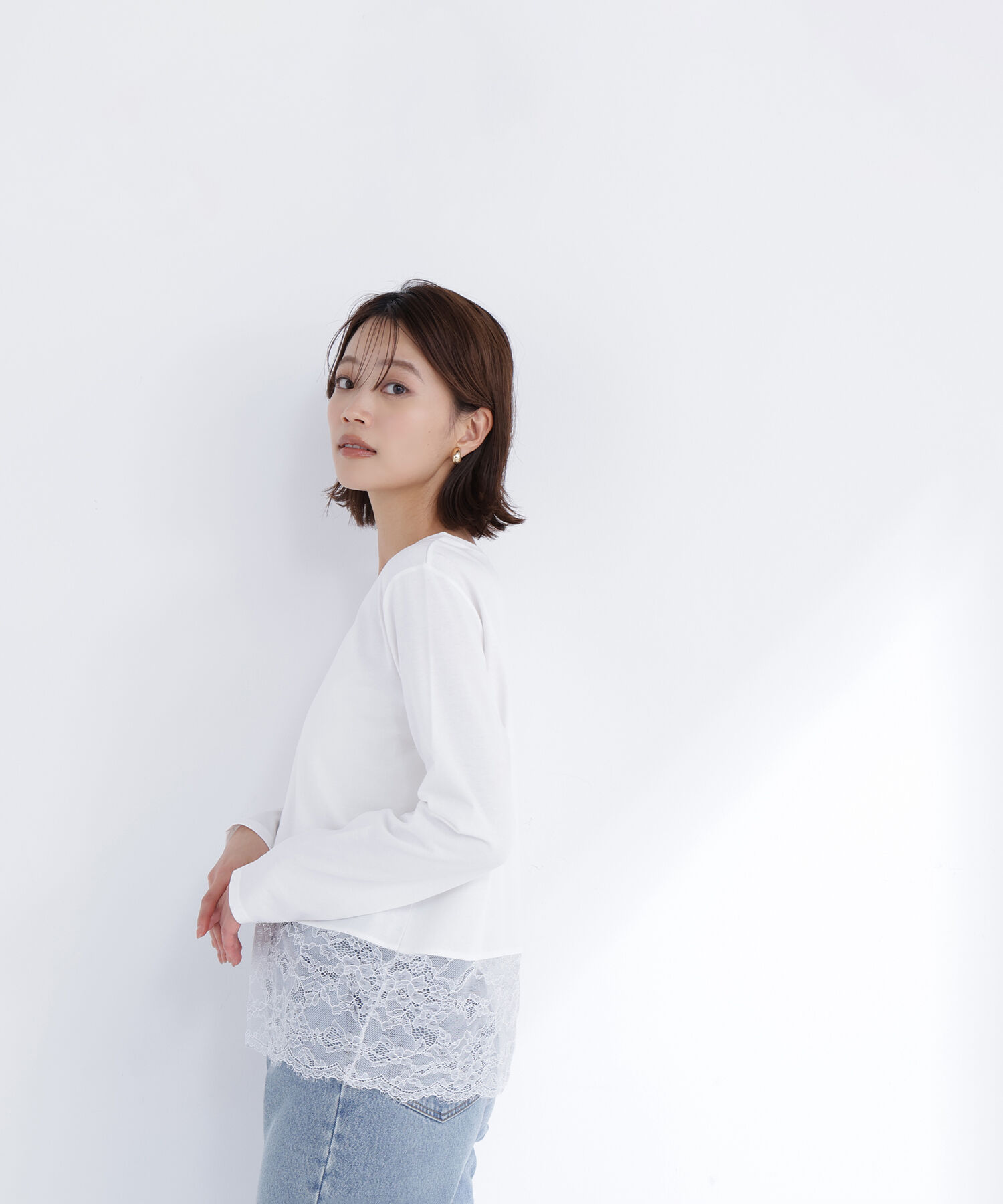  「レースドッキングカットソー」|Tシャツ・カットソー|