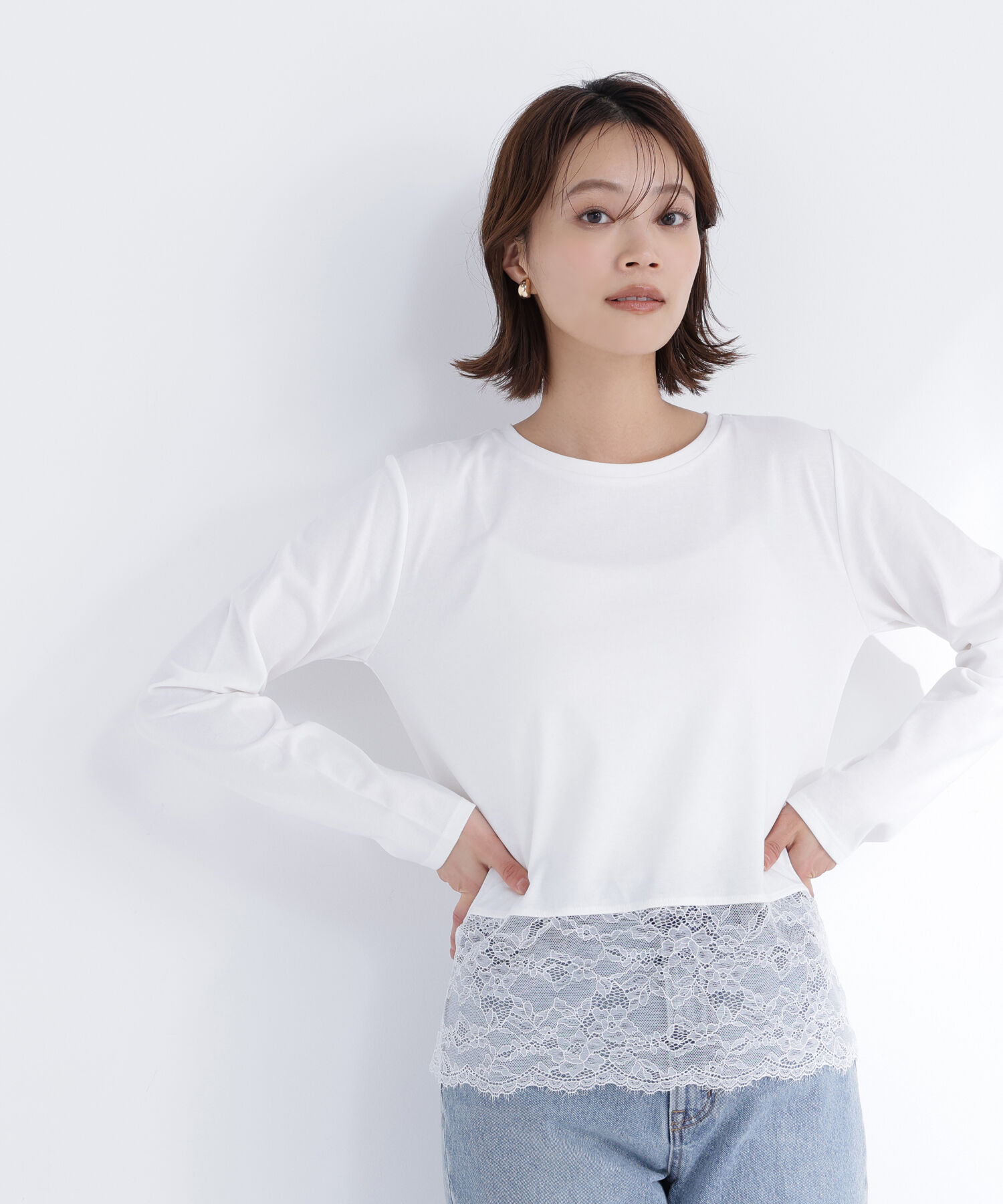  「レースドッキングカットソー」|Tシャツ・カットソー|