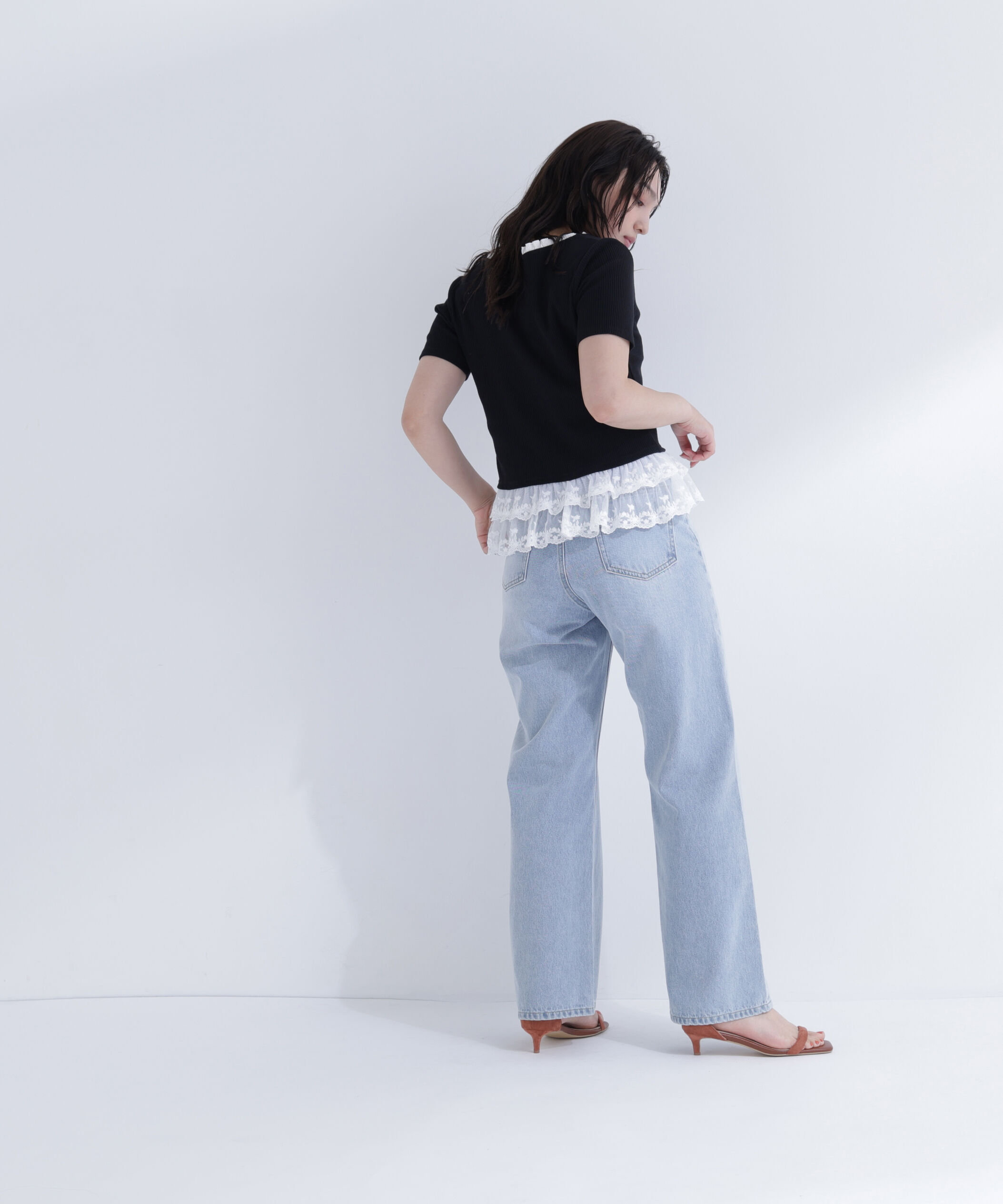  「レースドッキングフリルカットソー」|Tシャツ・カットソー|