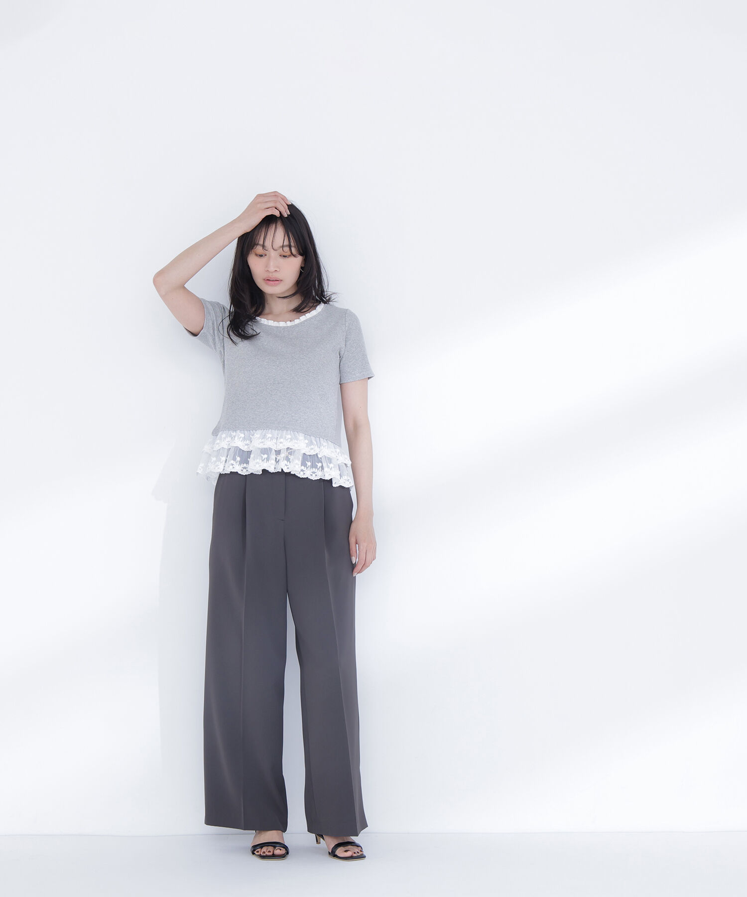  「レースドッキングフリルカットソー」|Tシャツ・カットソー|