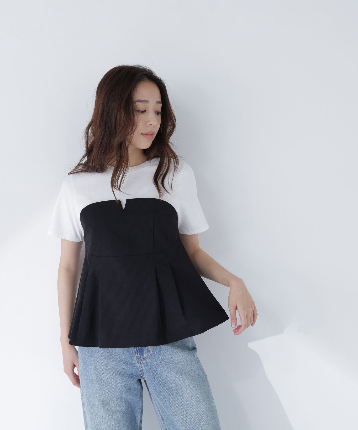  「ペプラムビスチェドッキングカットソー」|Tシャツ・カットソー|