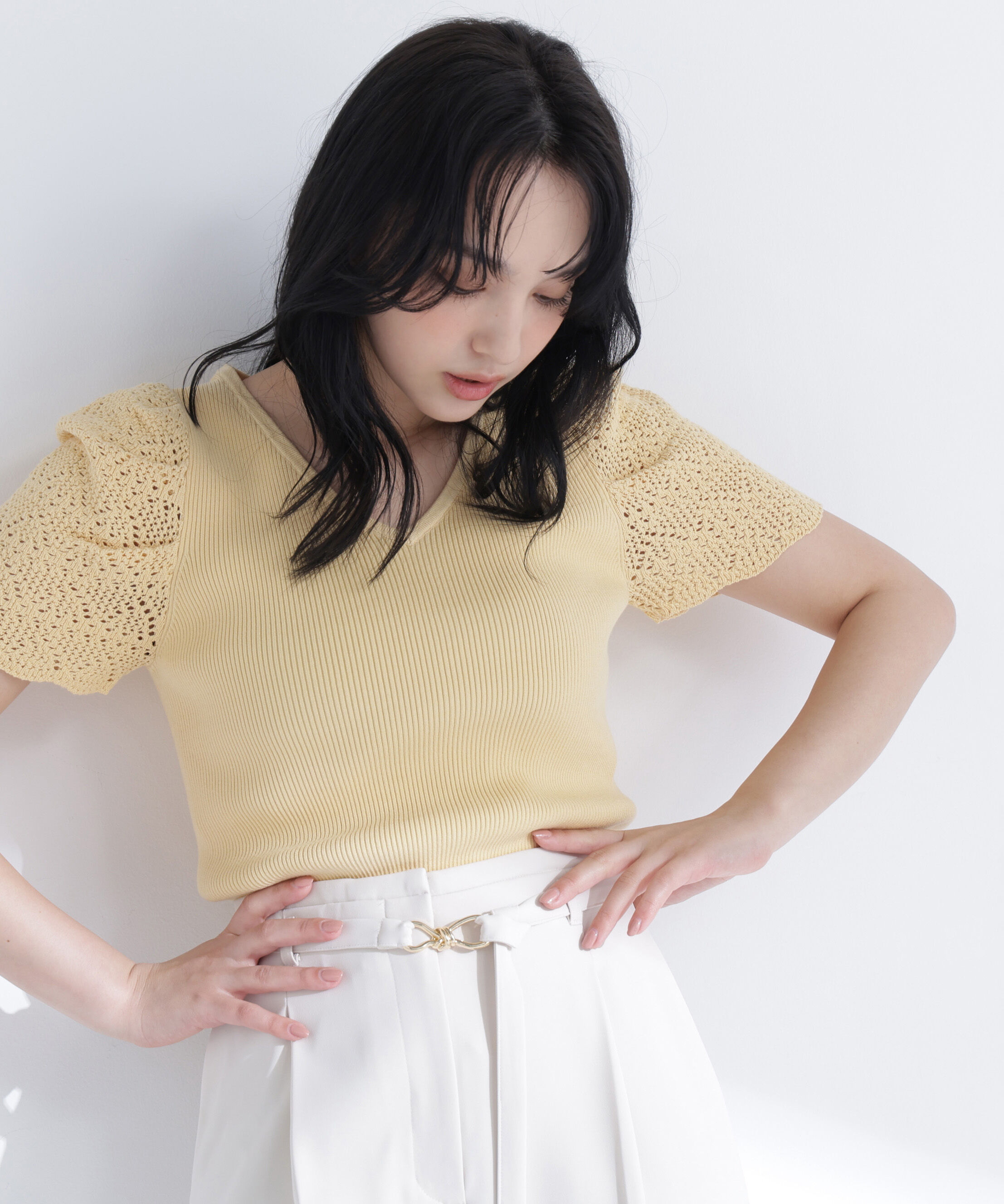  「柄編みスリーブニット」|ニット・セーター|