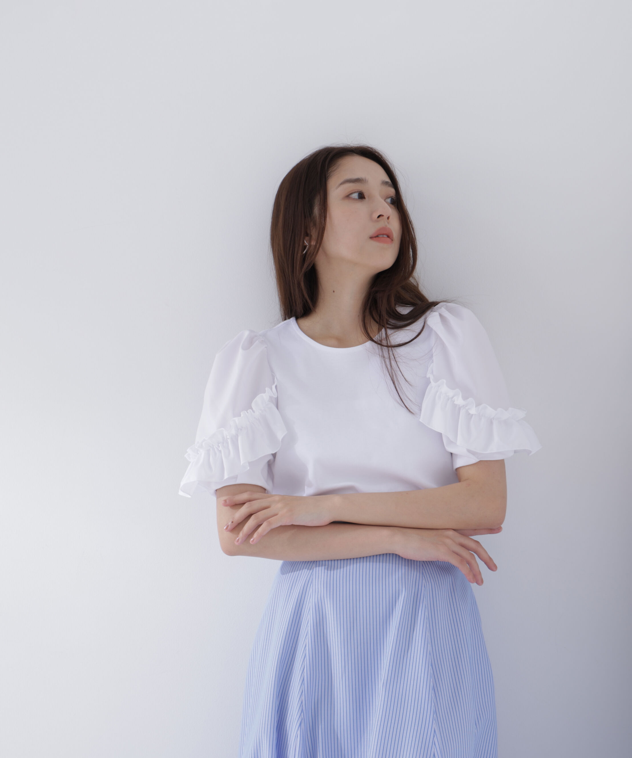  「フリルスリーブドッキングカットソー」|Tシャツ・カットソー|