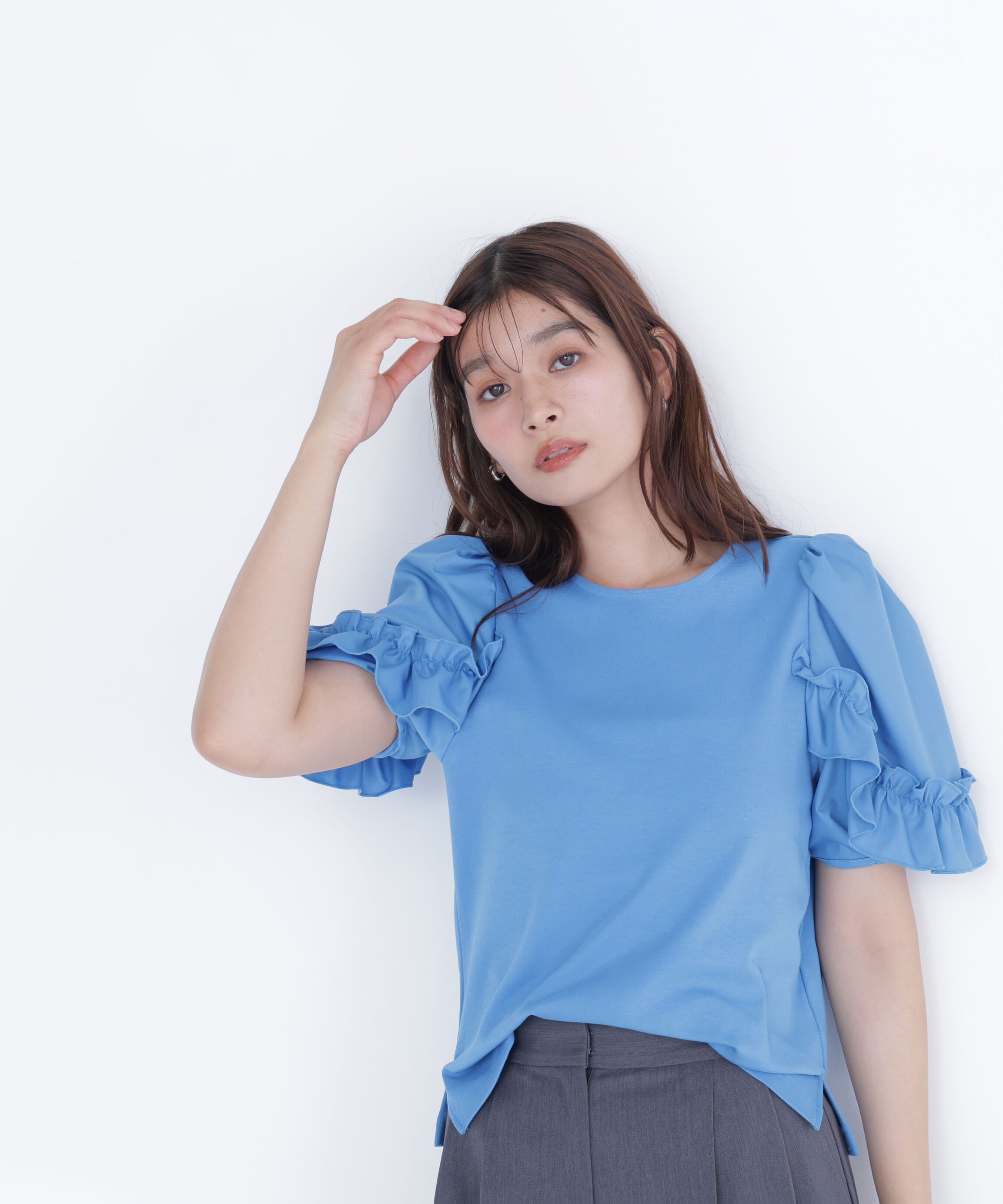  「フリルスリーブドッキングカットソー」|Tシャツ・カットソー|ブルー