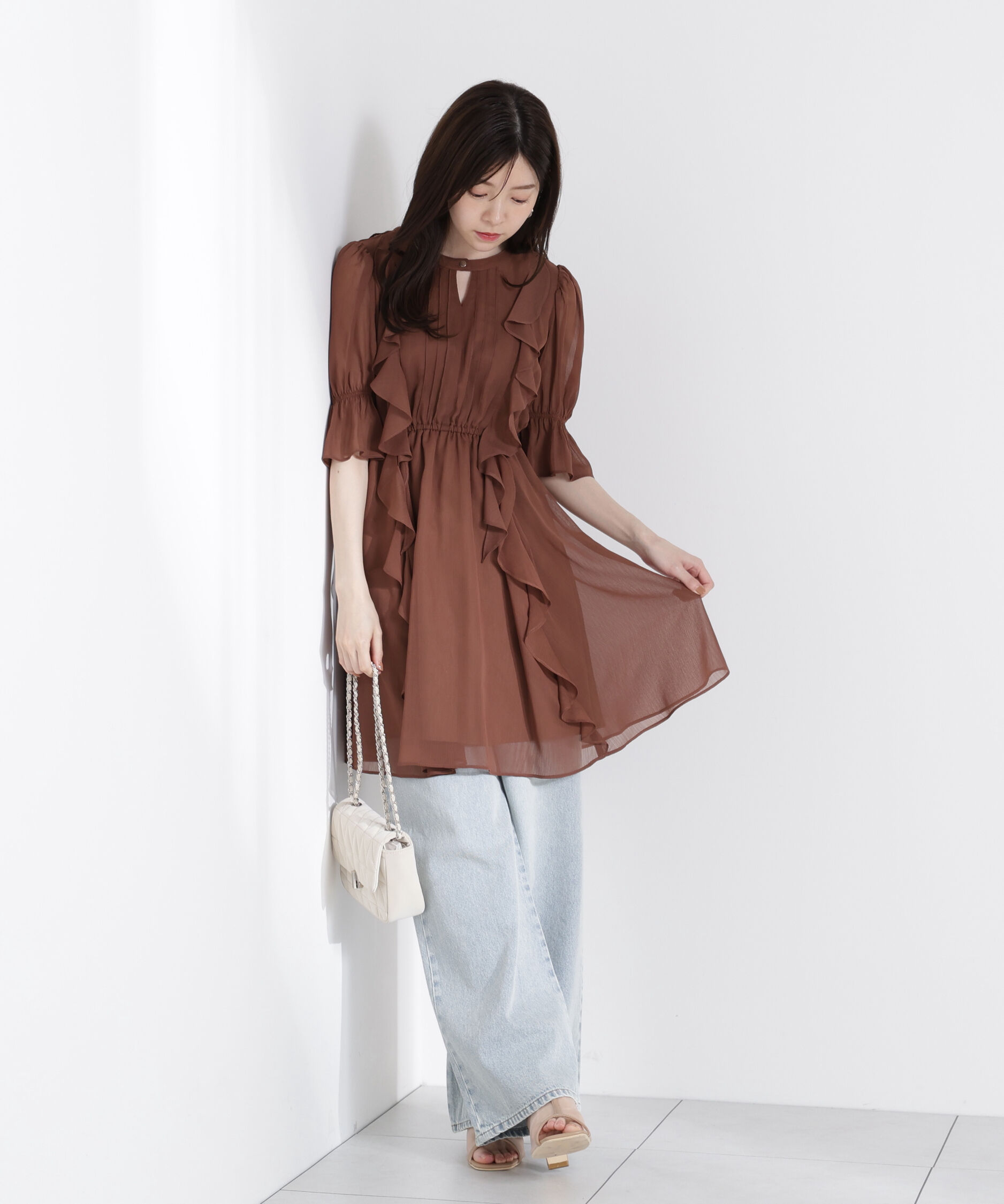 PROPORTION BODY DRESSING「《EDIT COLOGNE》フリル楊柳ミニワンピース」|ワンピース|