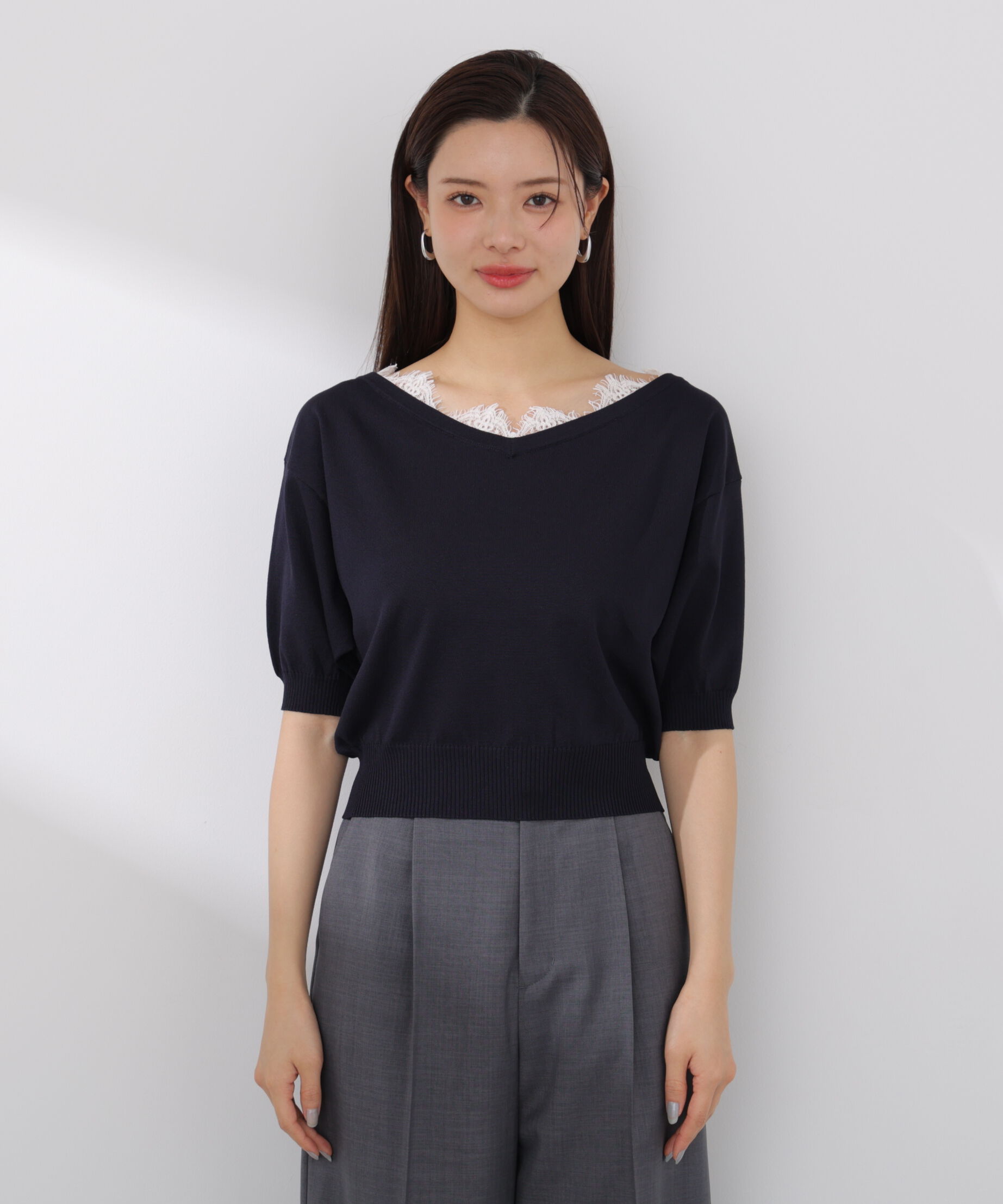 PROPORTION BODY DRESSING「レース付き短丈ニット 26SS」|ニット・セーター|