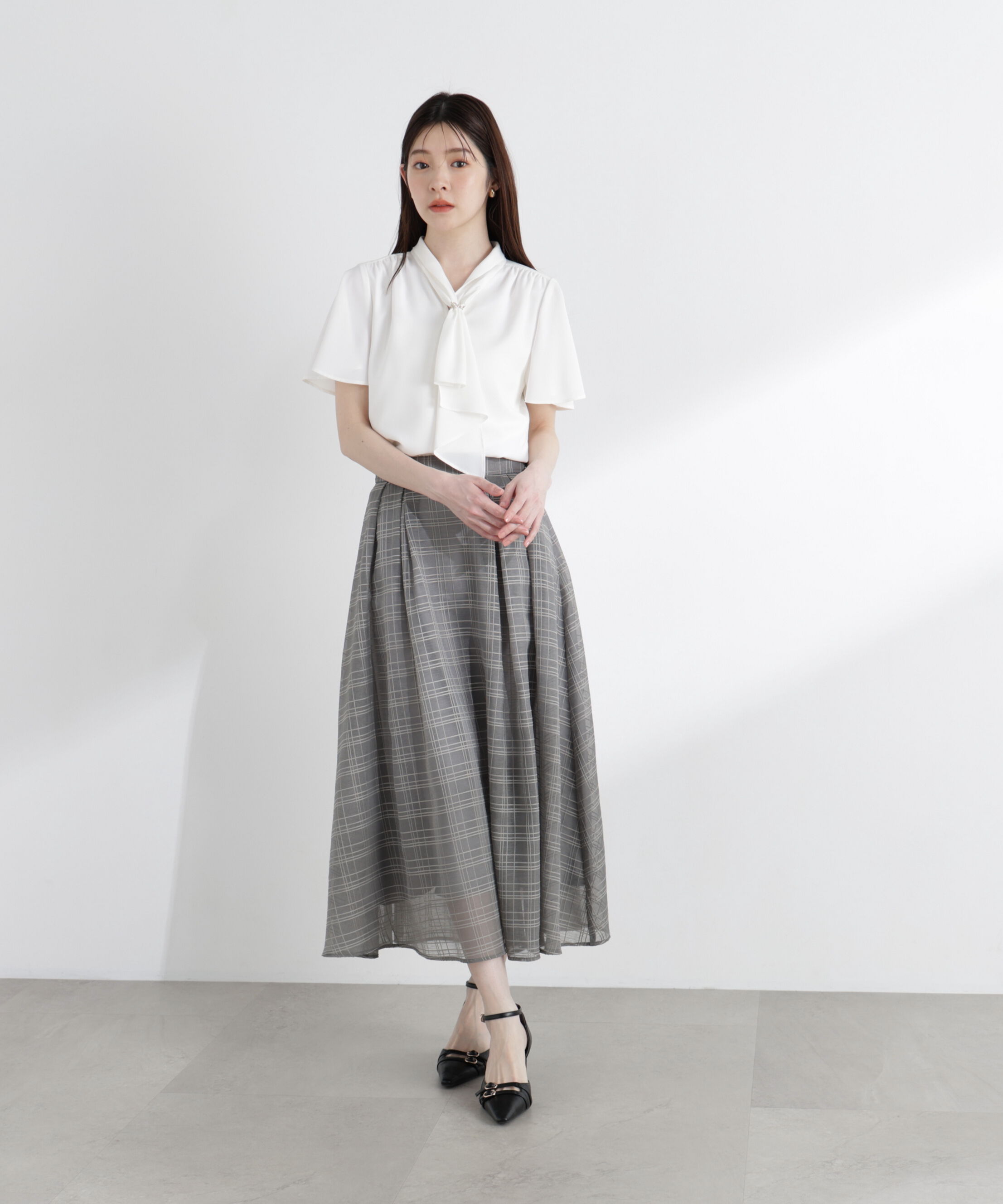 PROPORTION BODY DRESSING「＜中川紅葉さん着用＞シアーチェックタックスカート」|スカート|