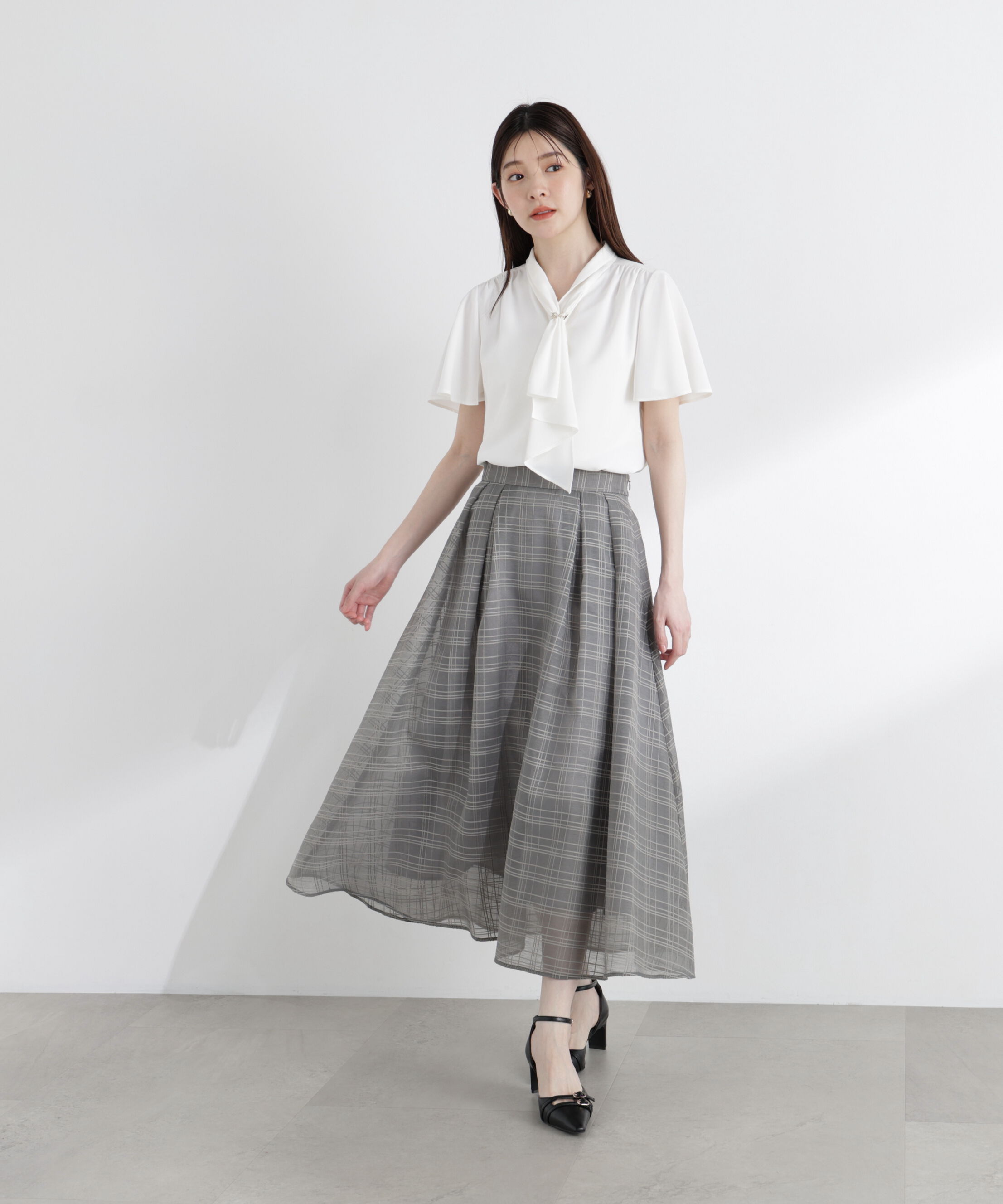 PROPORTION BODY DRESSING「＜中川紅葉さん着用＞シアーチェックタックスカート」|スカート|