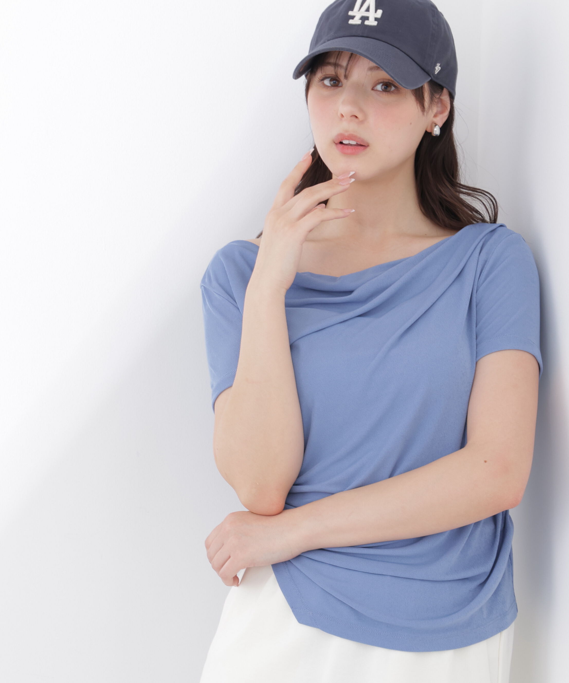 PROPORTION BODY DRESSING「〈a/mie〉アシメドレーププルオーバー」|Tシャツ・カットソー|ブルー