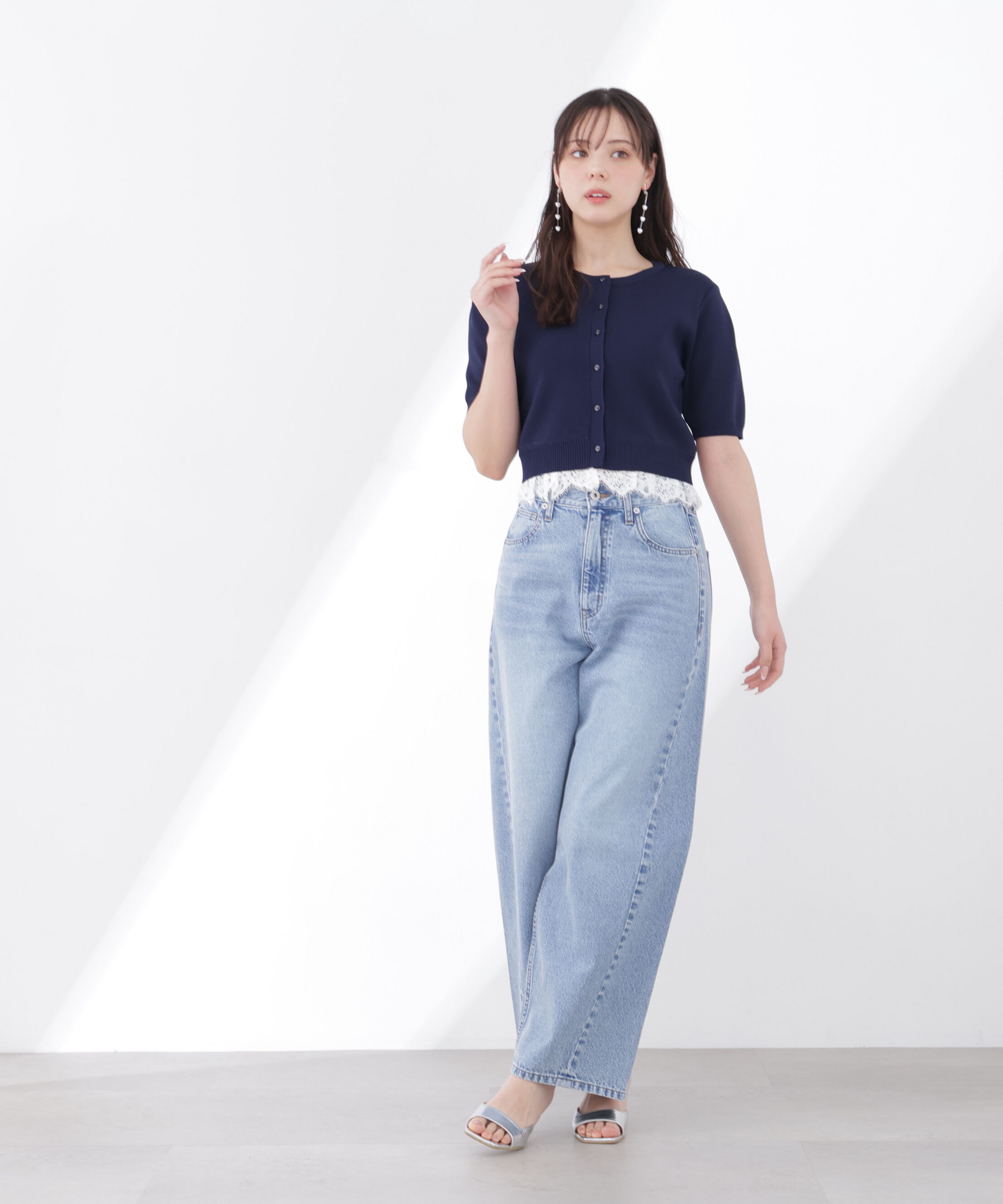 PROPORTION BODY DRESSING「レーストリムショートカーディガン」|カーディガン|
