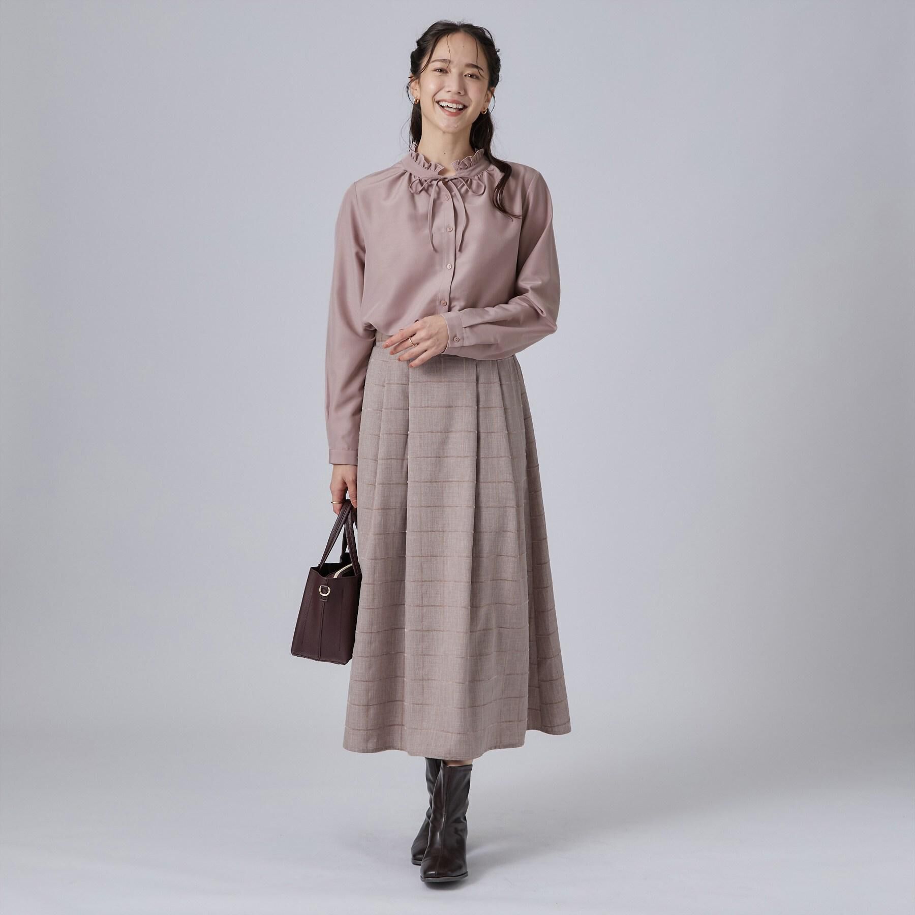 SHOO･LA･RUE「【セットアップ可/S-LL】モールチェックで上品に タックフレアスカート」|スカート|
