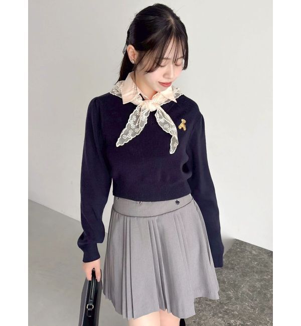 dazzlin「【POLO BCSコラボ】レーススカーフベア刺繍ニットトップス」|ニット・セーター|ネイビー