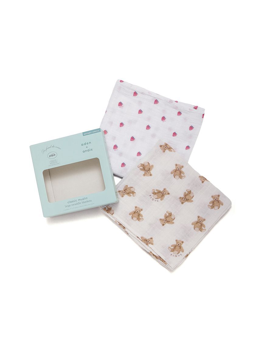 GELATO PIQUE KIDS & BABY「【aden + anais】【BABY】おくるみスワドル/ストロベリー・ベア/ダイナソー・ベア/2枚セット BOX付き」|その他ベビー用品|