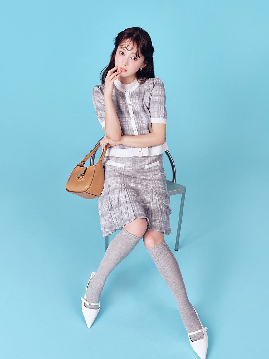 CELFORD「【洗える】【WEB限定カラー】チェックジャカードミニニットワンピースセット」|ワンピース|GRY