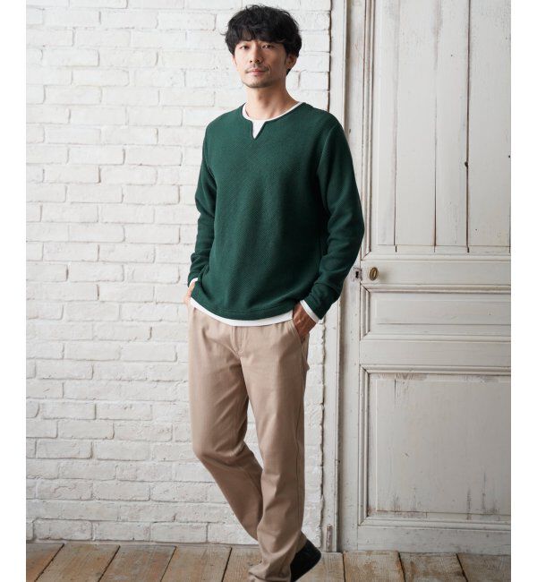 ikka「ワッフルキーネックレイヤード」|Tシャツ・カットソー|