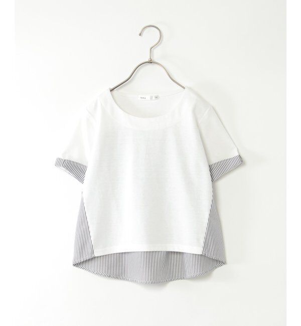 ikka kids「【親子おそろい】袖リボンストライプ切り替えTシャツ（120~160cm）」|Tシャツ・カットソー|オフホワイト