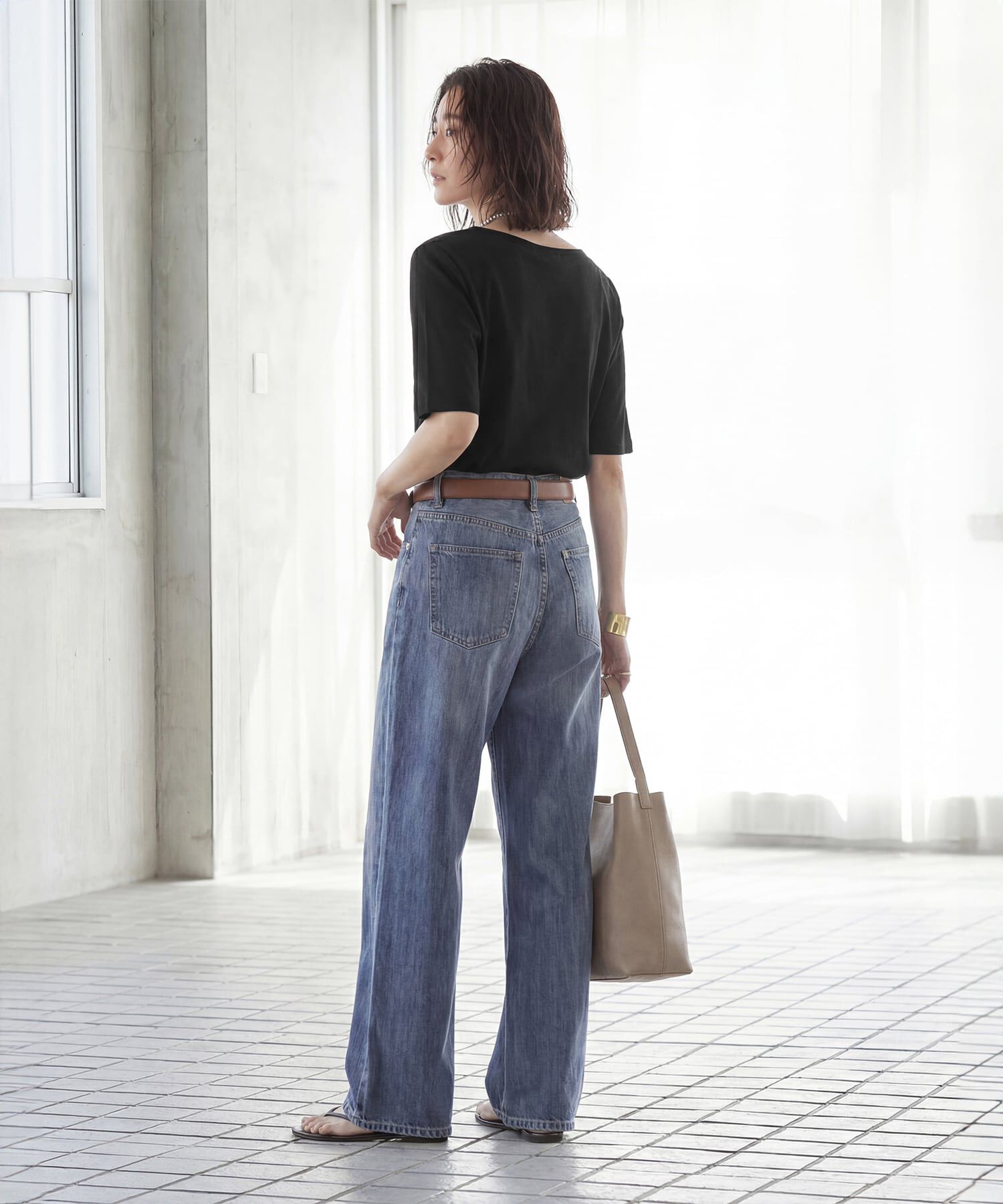 STYLE DELI「サラッとした５分袖ボートネックニットB」|ニット・セーター|