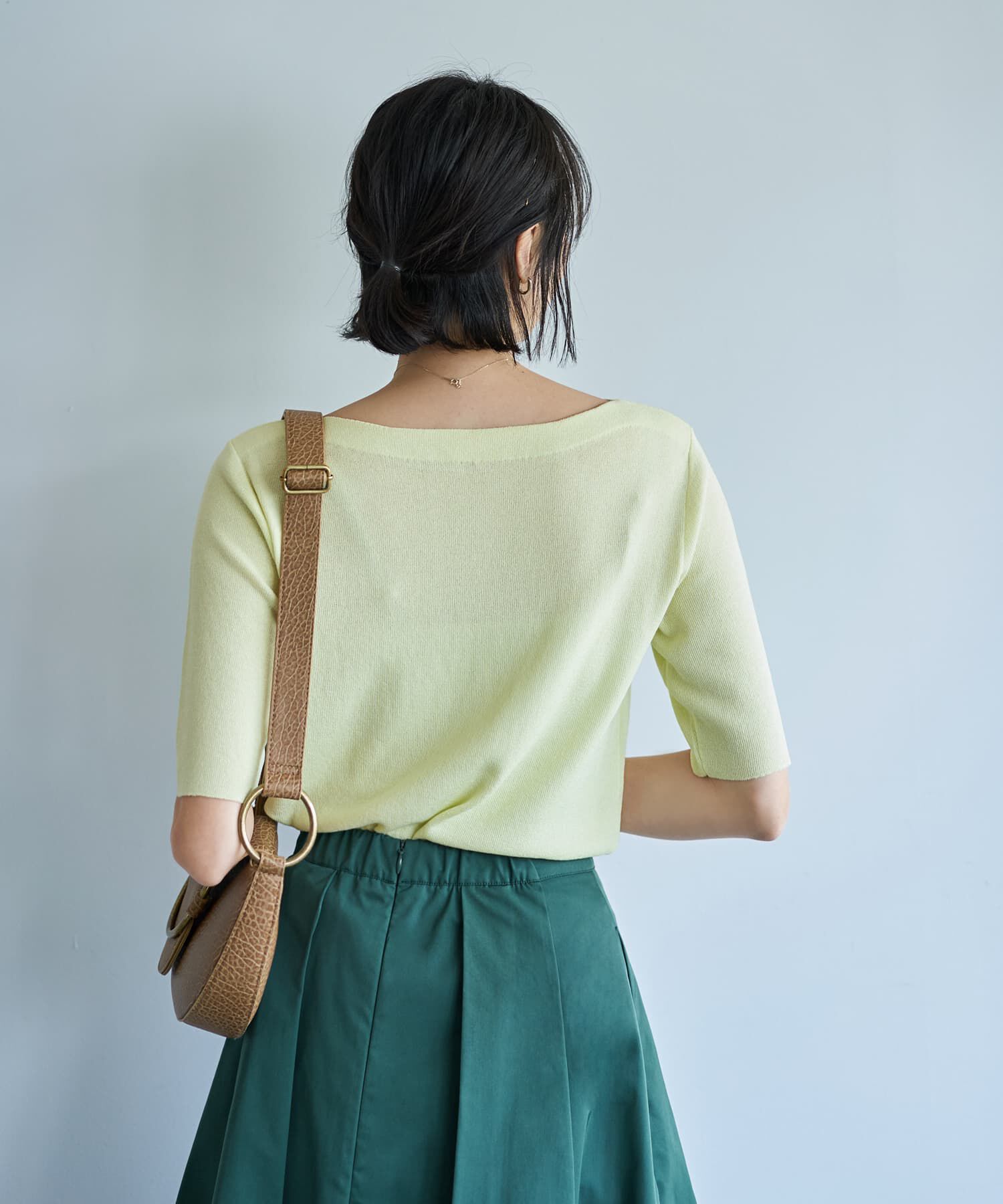 STYLE DELI「サラッとした５分袖ボートネックニットB」|ニット・セーター|