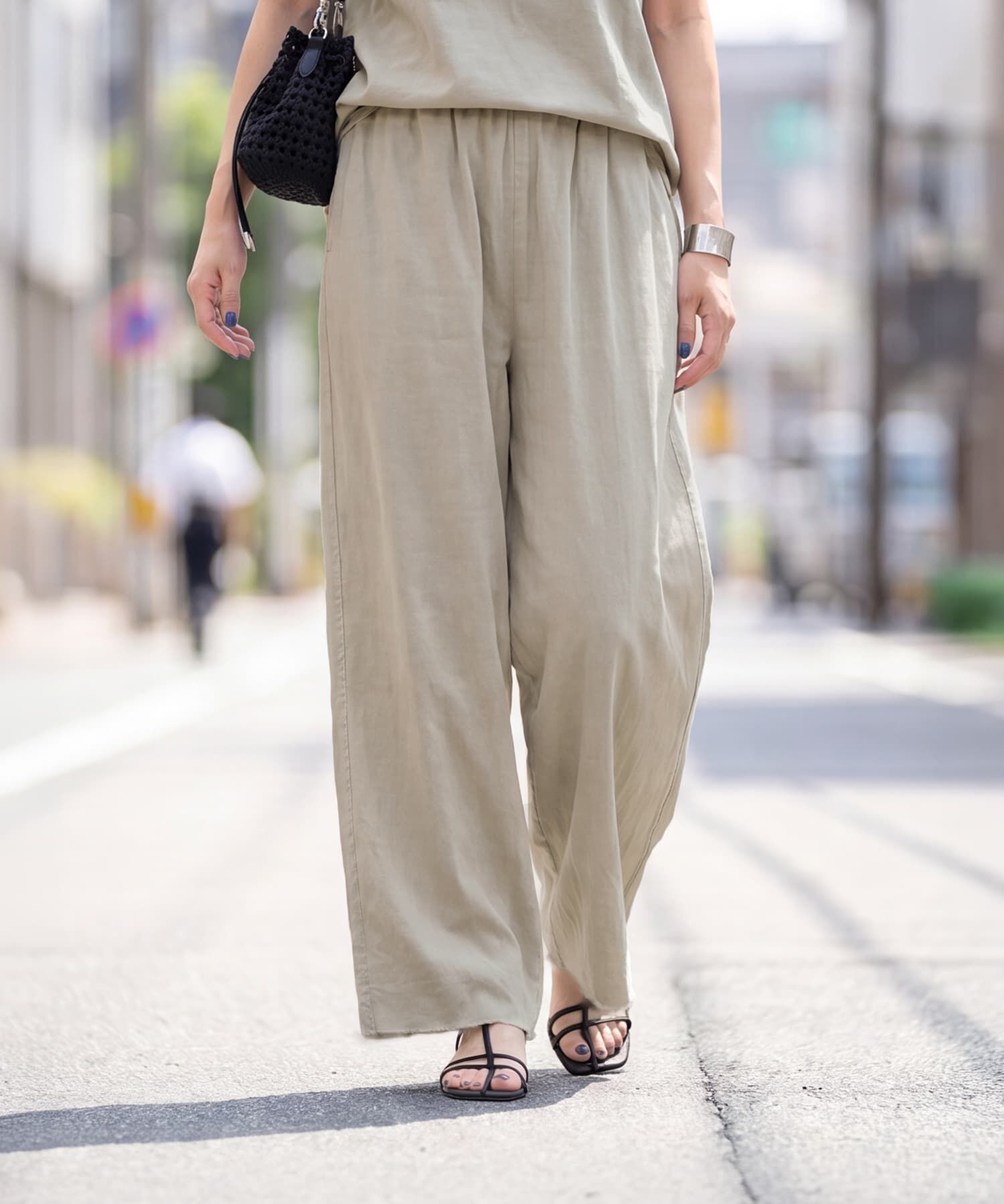 STYLE DELI「裾カットできる【セットアップ対応】綿100イージーパンツ」|スラックス|グレージュ