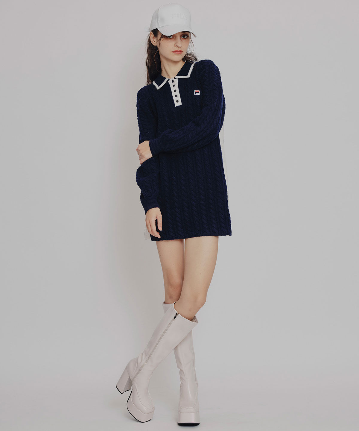 REDYAZEL「［FILA&times;REDYAZEL］ケーブルニットポロミニワンピース」|ワンピース|